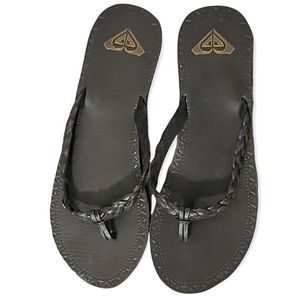 Roxy Black Braided Leather Thong Flip Flops Sandals Size 8 Tribal Print